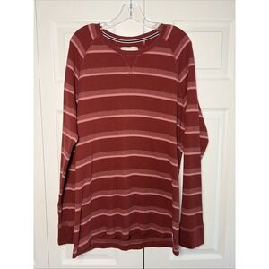 Sun Stone Striped Waffle Knit Thermal Womens Size XXL Burgundy Pink Cotton Blend